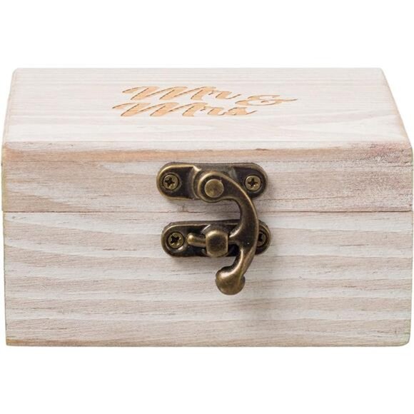 Wooden Ring Box for Wedding Rings and Couple Jewelry - Engraved Mr. & Mrs. - Picture 4 of 7